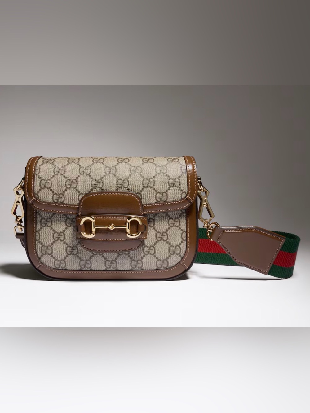 Gucci Horsebit 1955 Small Leather Trimmed GG Shoulder Bag Brown Sugar